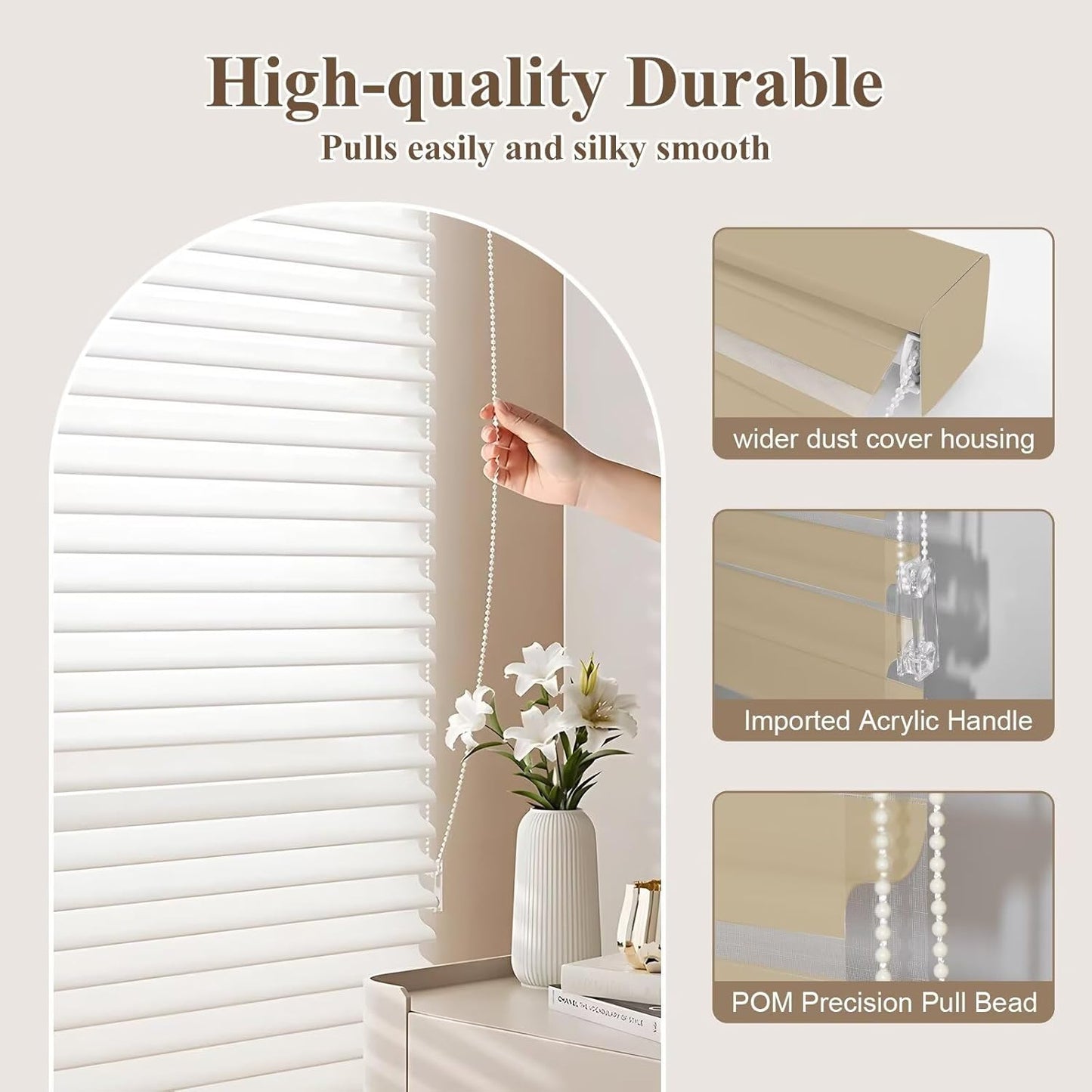 Etokfoks 59in H Coffee Light Filtering Dual Layer Blinds Shades for Windows