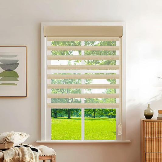 Etokfoks 59in H Coffee Light Filtering Dual Layer Blinds Shades for Windows