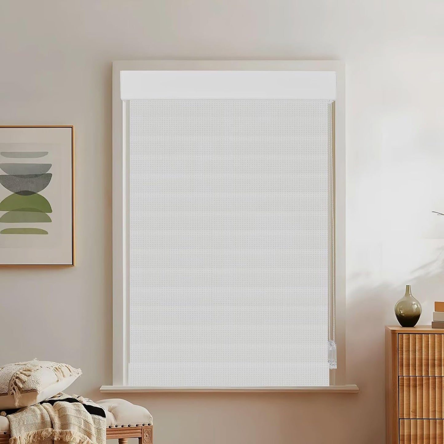 Etokfoks 59in H White Light Filtering Dual Layer Blinds Shades for Windows