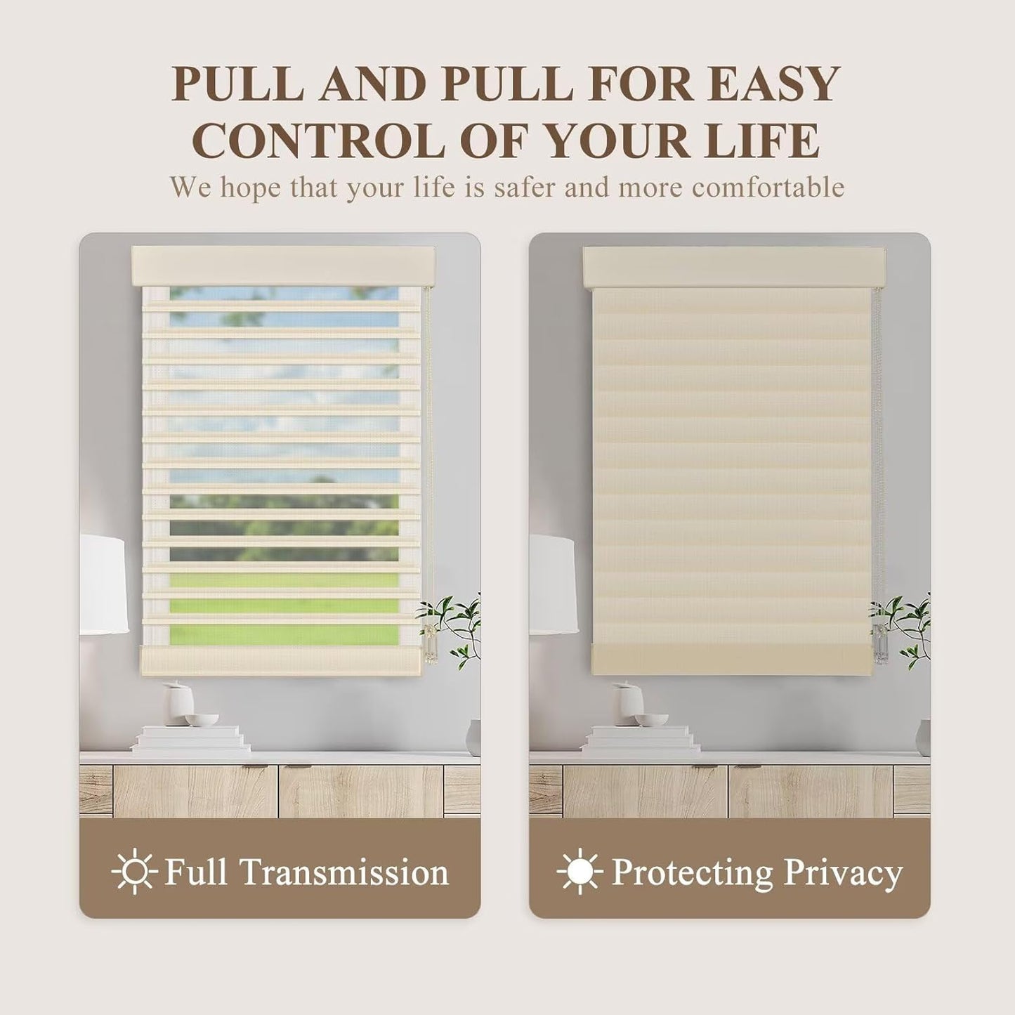 Etokfoks 59in H Beige Light Filtering Dual Layer Blinds Shades for Windows