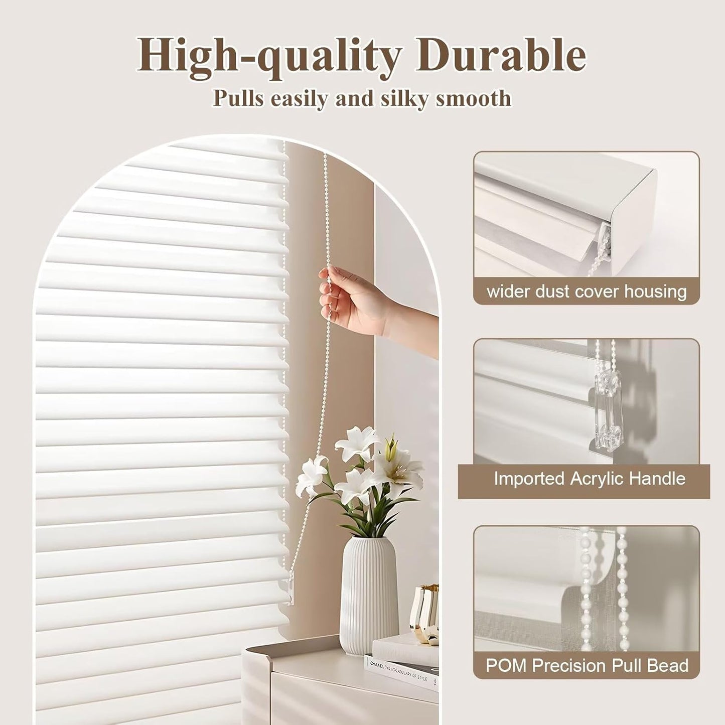 Etokfoks 59in H White Light Filtering Dual Layer Blinds Shades for Windows