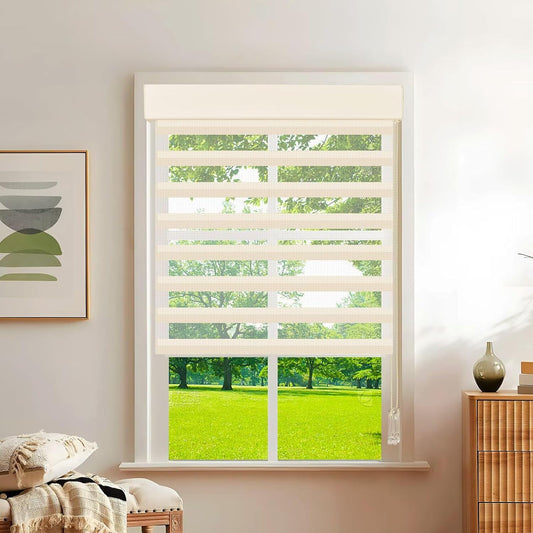 Etokfoks 59in H Beige Light Filtering Dual Layer Blinds Shades for Windows