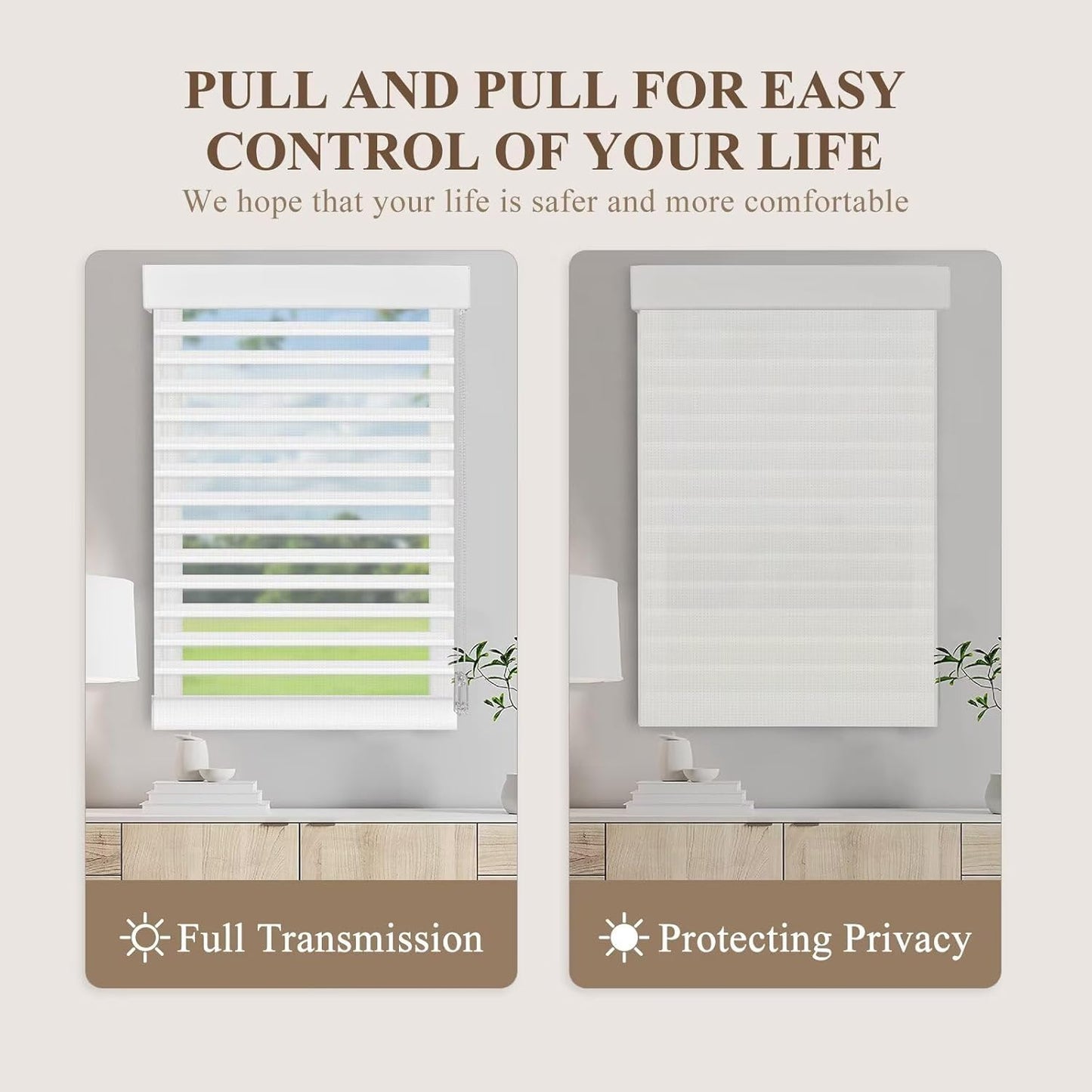 Etokfoks 59in H White Light Filtering Dual Layer Blinds Shades for Windows