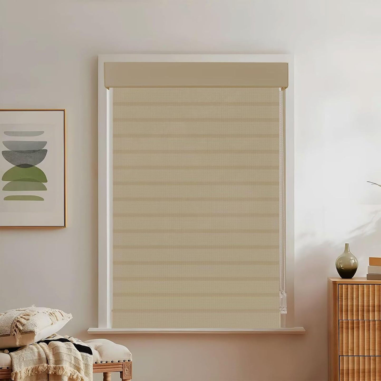 Etokfoks 59in H Coffee Light Filtering Dual Layer Blinds Shades for Windows