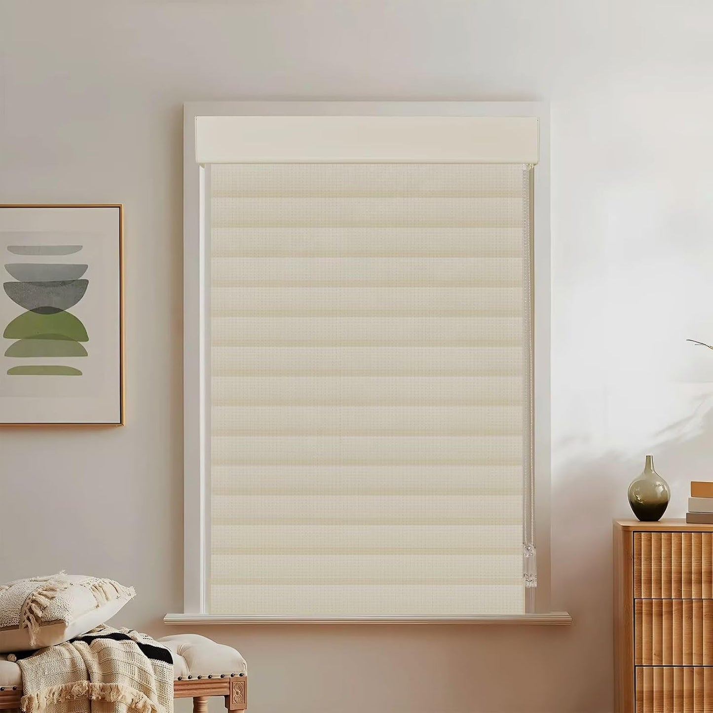 Etokfoks 59in H Beige Light Filtering Dual Layer Blinds Shades for Windows