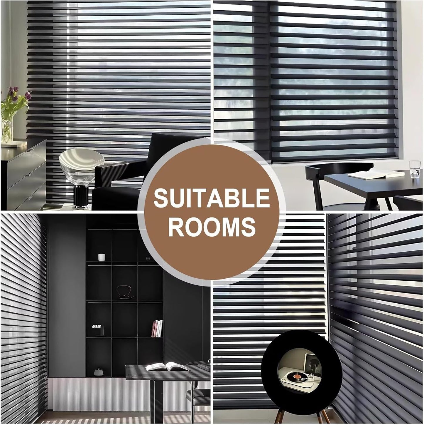 Etokfoks 59in H Black Light Filtering Dual Layer Blinds Shades for Windows