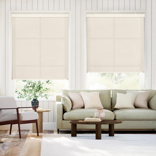 Etokfoks 71in W Cream Light Filtering Jacquard Fabric Roller Shades Blinds for Indoor Windows