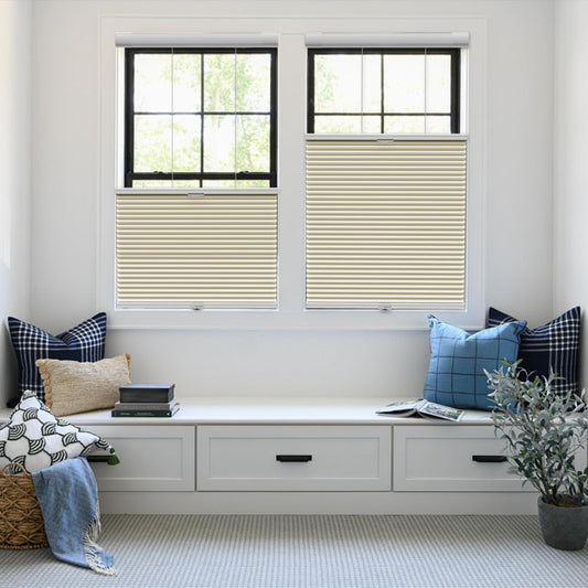 Etokfoks 67in W Beige Blackout Shades Cellular Blinds for Indoor Windows with Top Down Room