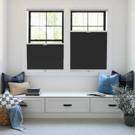 Etokfoks 67in W Black Blackout Shades Cellular Blinds for Indoor Windows with Top Down Room