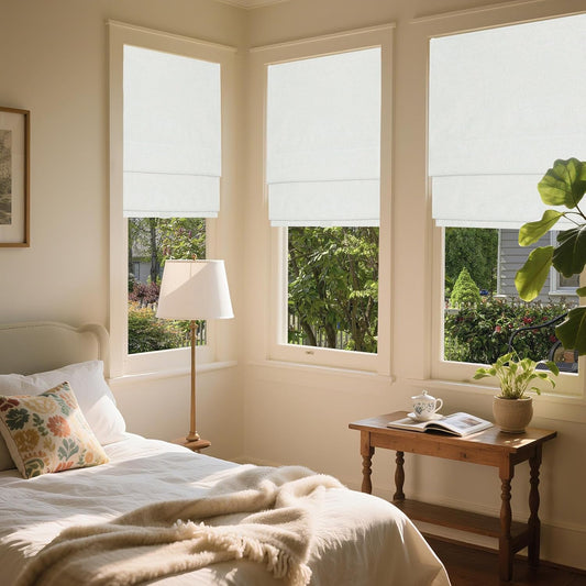 Etokfoks 55" W Blackout White Roman Shades Fabric Blinds for Windows