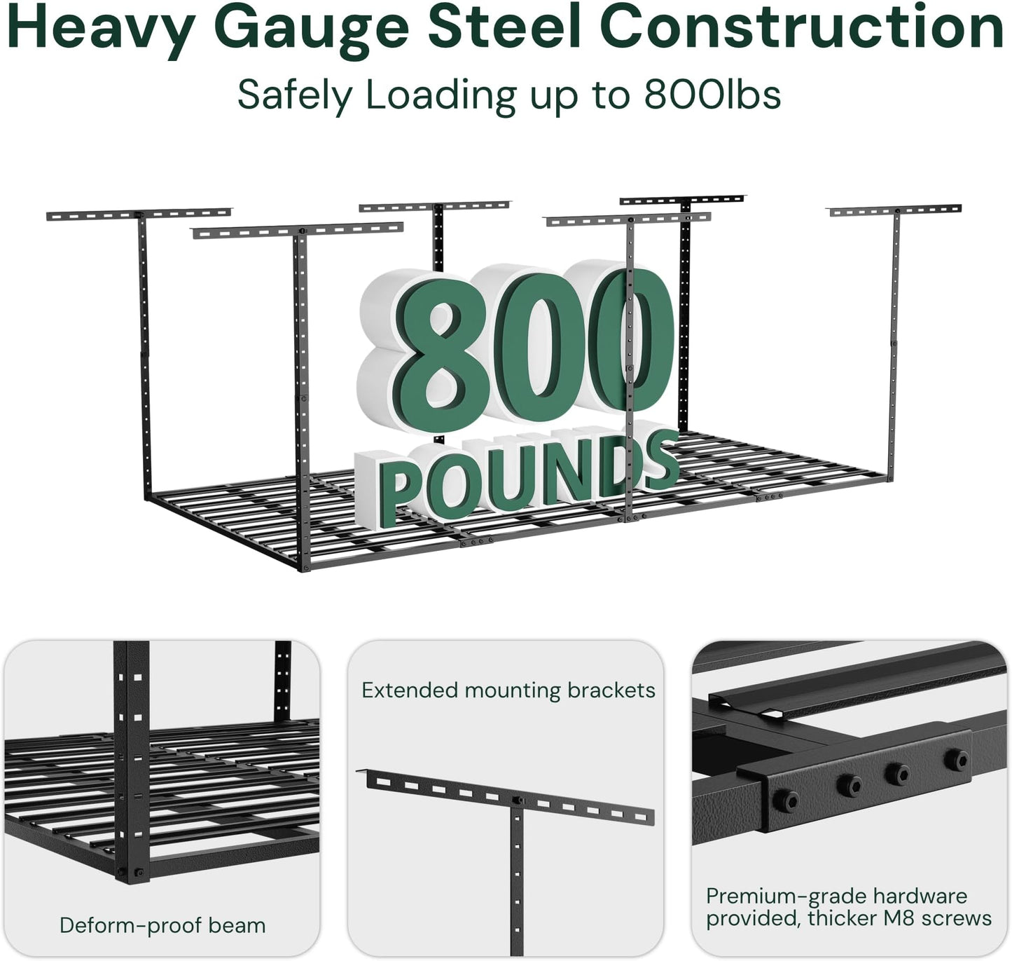 Adrinfly Upgraded 800LBS Ceiling Garage Storage Rack with 2" Wide Slats, Adjustable Height 22"-40", Cold-Rolled Steel Construction for Stable Overhead Organization