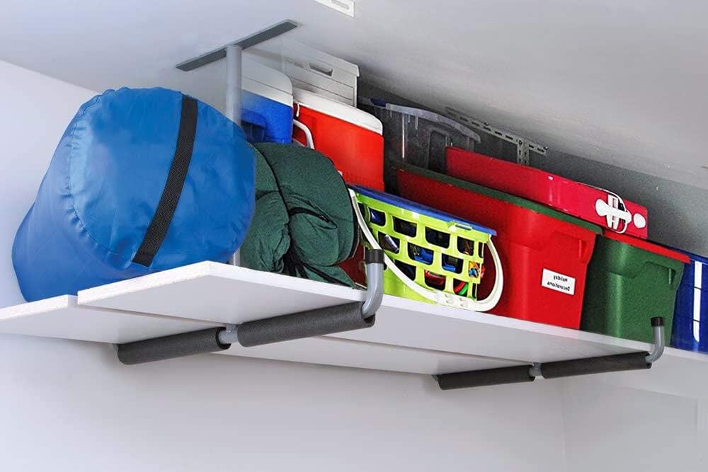 Adrinfly Multi-Function Ceiling Mounted Garage Storage Hooks, Heavy Duty Tubular Steel with Vinyl Coating for Ladders, Bikes, Tools, Overhead Rafter/Beam Mount, Space Saving Organizer for Garage, Basement, Shed