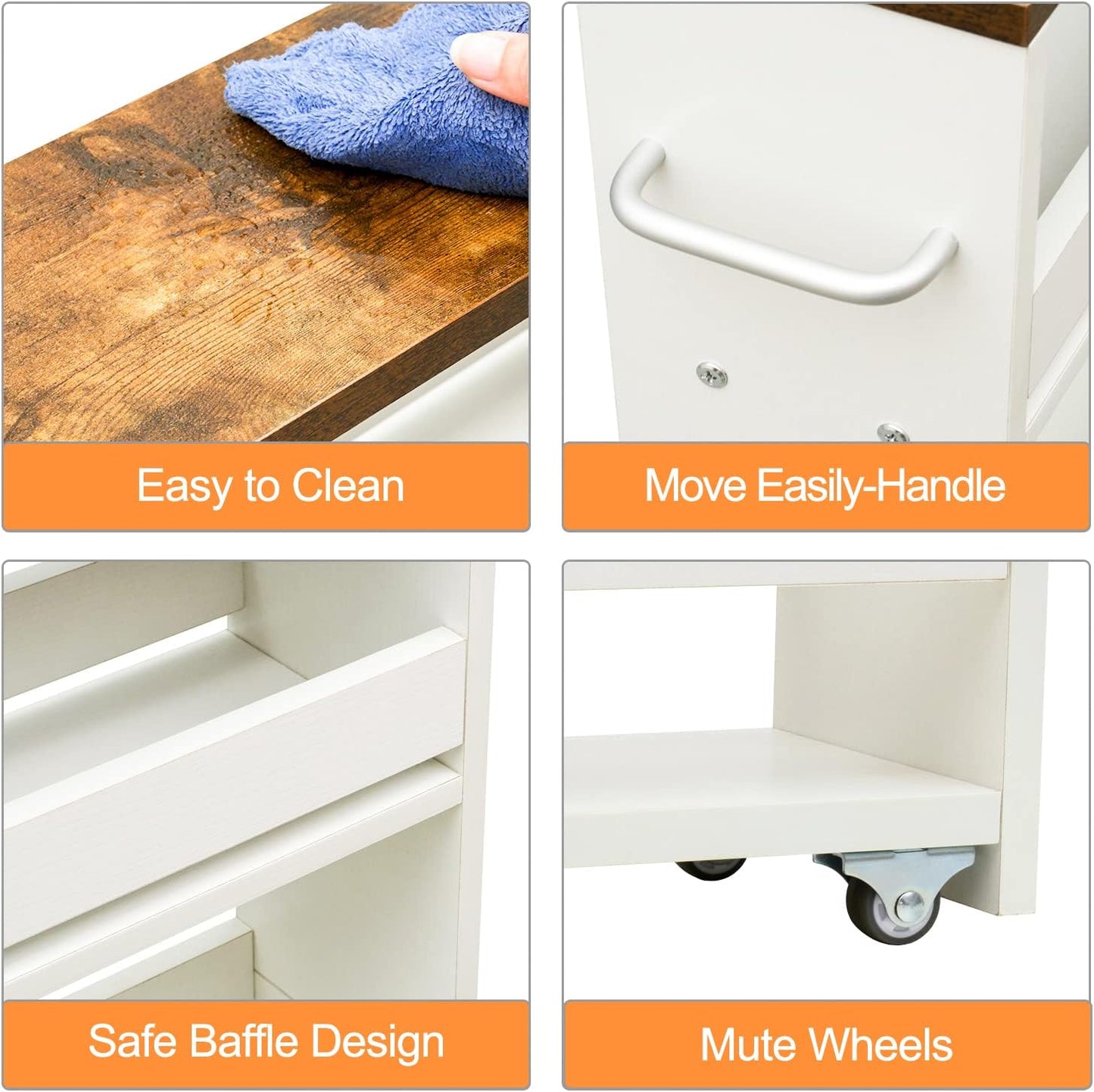 Adrinfly 4-Tier Slim Storage Cart with 4 Smooth Wheels, Handle, Baffle Design, 5.5" Wide, for Closet, Kitchen, Bathroom, Garage, Office - Space-Saving & Hygienic