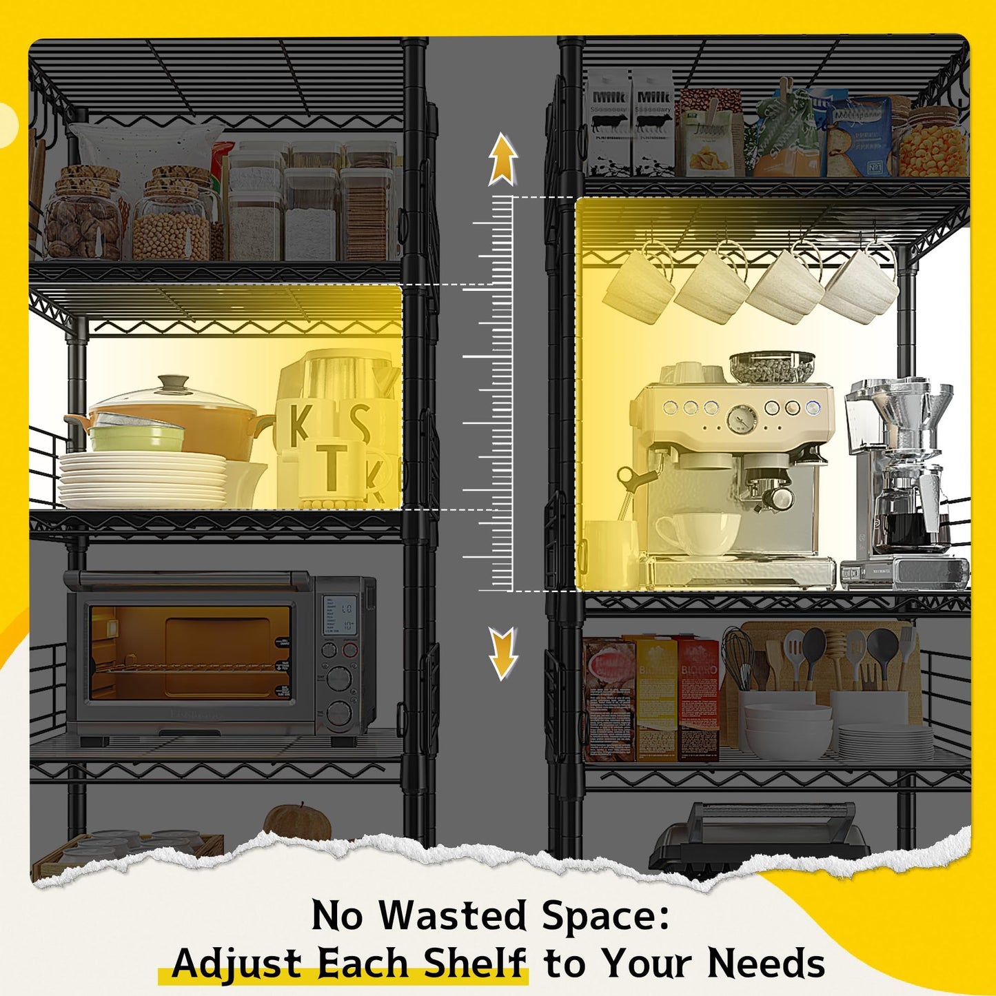 Adrinfly Metal Shelving with 8 Anti-drop Blockers, 5 Tier 330LBS Capacity Wire Shelving Unit, 59" Tall Heavy Duty Storage Rack for Kitchen Pantry Office Garage Small Spaces