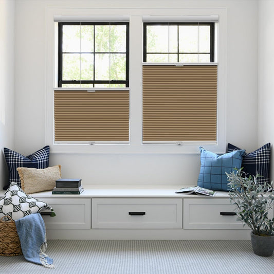 Etokfoks 67in W Light Brown Blackout Shades Cellular Blinds for Indoor Windows with Top Down Room
