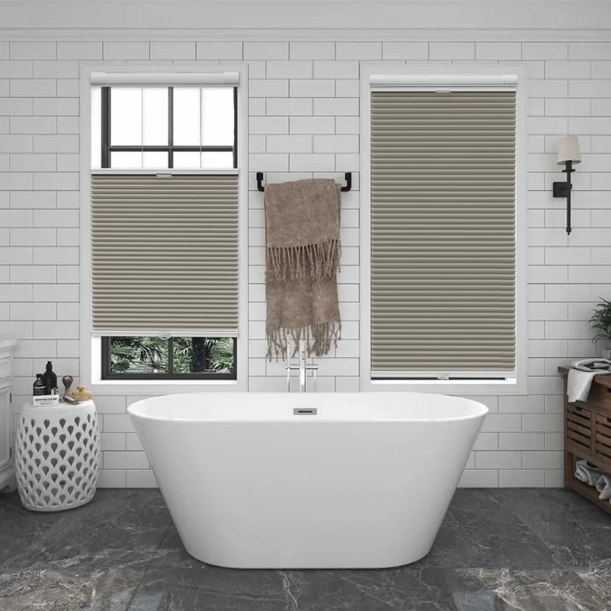 Etokfoks 67in W Gray Blackout Shades Cellular Blinds for Indoor Windows with Top Down Room