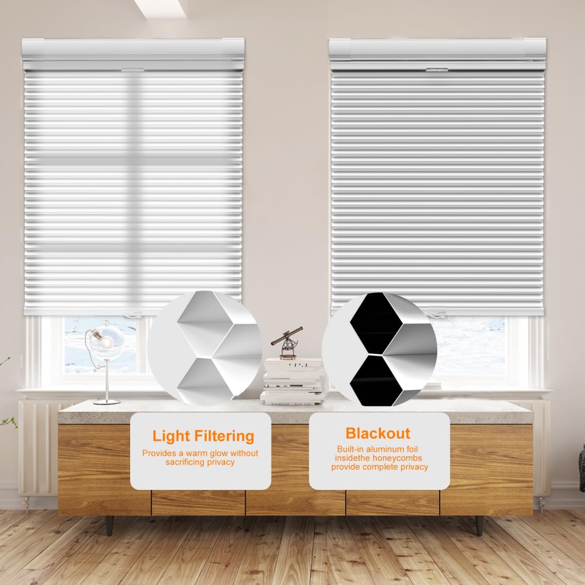 Etokfoks 67in W Gray Blackout Shades Cellular Blinds for Indoor Windows with Top Down Room