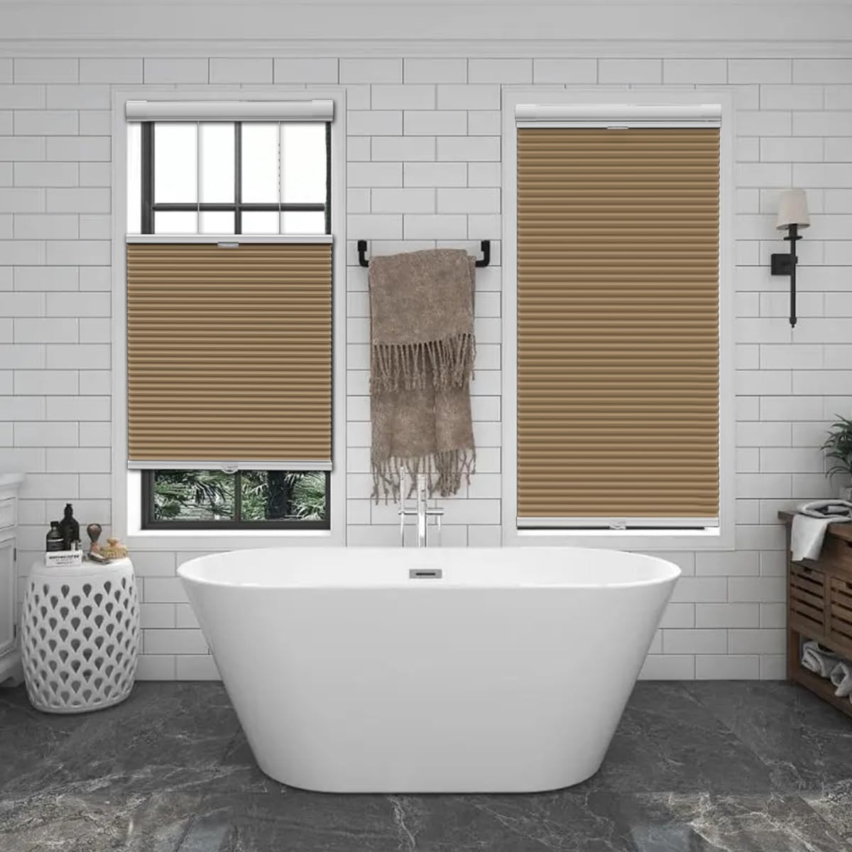 Etokfoks 67in W Light Brown Blackout Shades Cellular Blinds for Indoor Windows with Top Down Room
