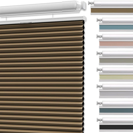 Etokfoks 67in W Light Brown Blackout Shades Cellular Blinds for Indoor Windows with Top Down Room
