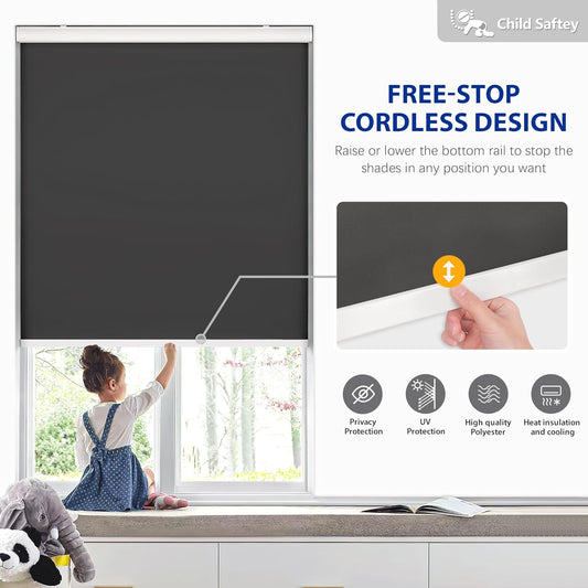 Etokfoks 58in W Black Blackout Roller Shades Roll Up Blinds for Windows