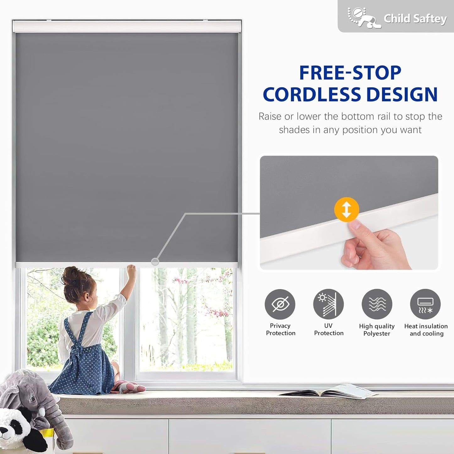Etokfoks 58in W Black Blackout Roller Shades Roll Up Blinds for Windows
