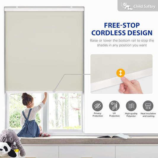 Etokfoks 58in W Beige Blackout Roller Shades Roll Up Blinds for Windows