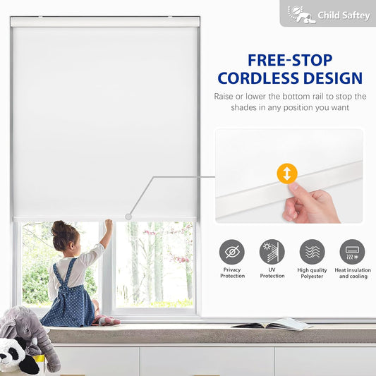 Etokfoks 58in W White Blackout Roller Shades Roll Up Blinds for Windows
