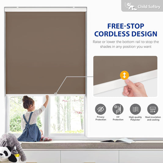 Etokfoks 58in W Taupe Blackout Roller Shades Roll Up Blinds for Windows