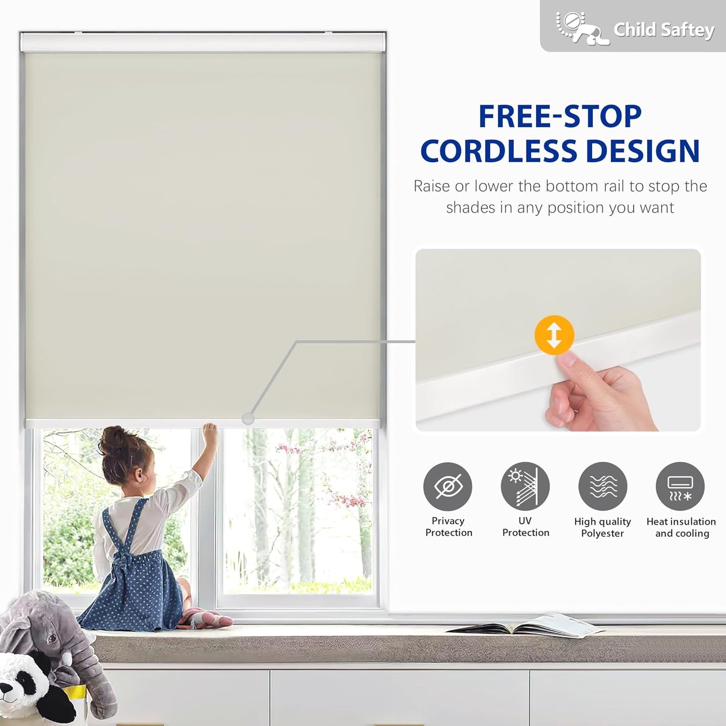 Etokfoks 58in W Black Blackout Roller Shades Roll Up Blinds for Windows
