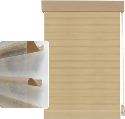 Etokfoks 59in H Coffee Light Filtering Dual Layer Blinds Shades for Windows