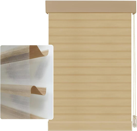 Etokfoks 59in H Coffee Light Filtering Dual Layer Blinds Shades for Windows