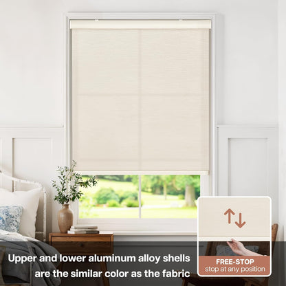 Etokfoks 71in W Cream Light Filtering Jacquard Fabric Roller Shades Blinds for Indoor Windows