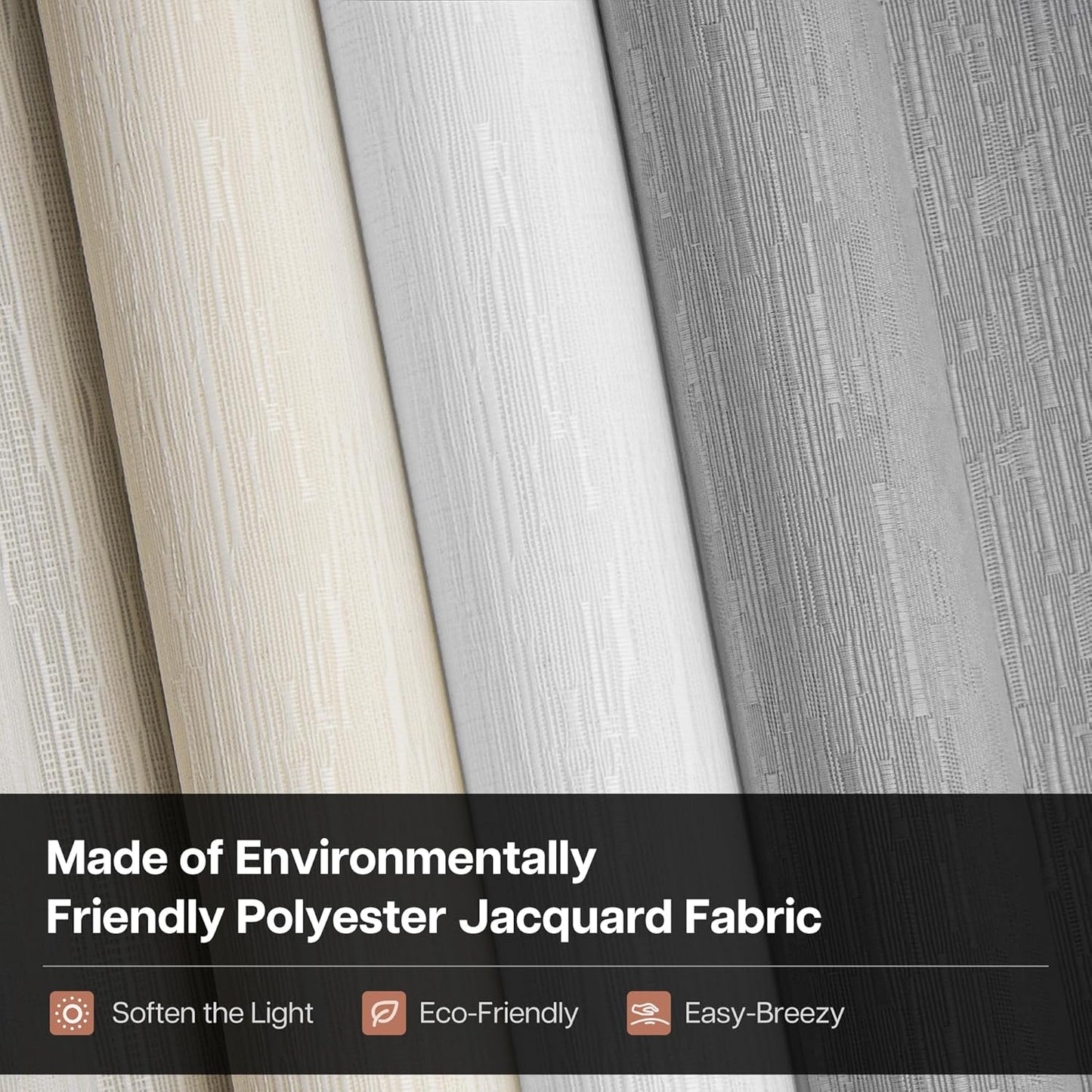 Etokfoks 71in W Cream Light Filtering Jacquard Fabric Roller Shades Blinds for Indoor Windows