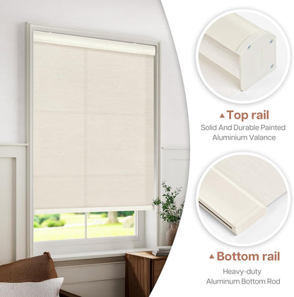 Etokfoks 71in W Cream Light Filtering Jacquard Fabric Roller Shades Blinds for Indoor Windows