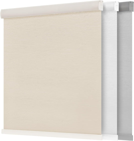 Etokfoks 71in W Cream Light Filtering Jacquard Fabric Roller Shades Blinds for Indoor Windows