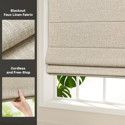 Etokfoks 44 in W Blackout Beige Roman Shade Lightweight Fabric Blinds for Indoor Windows