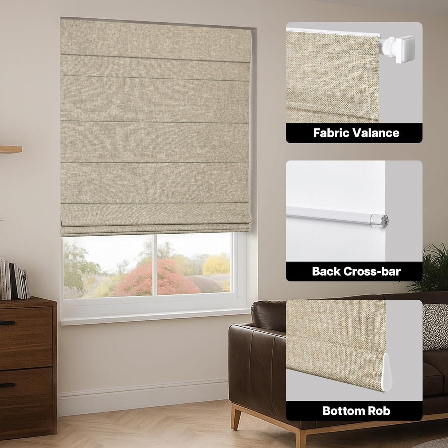 Etokfoks 44 in W Blackout Beige Roman Shade Lightweight Fabric Blinds for Indoor Windows