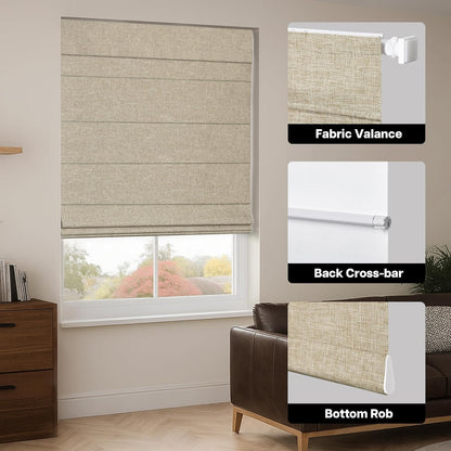 Etokfoks 44 in W Blackout Beige Roman Shade Lightweight Fabric Blinds for Indoor Windows