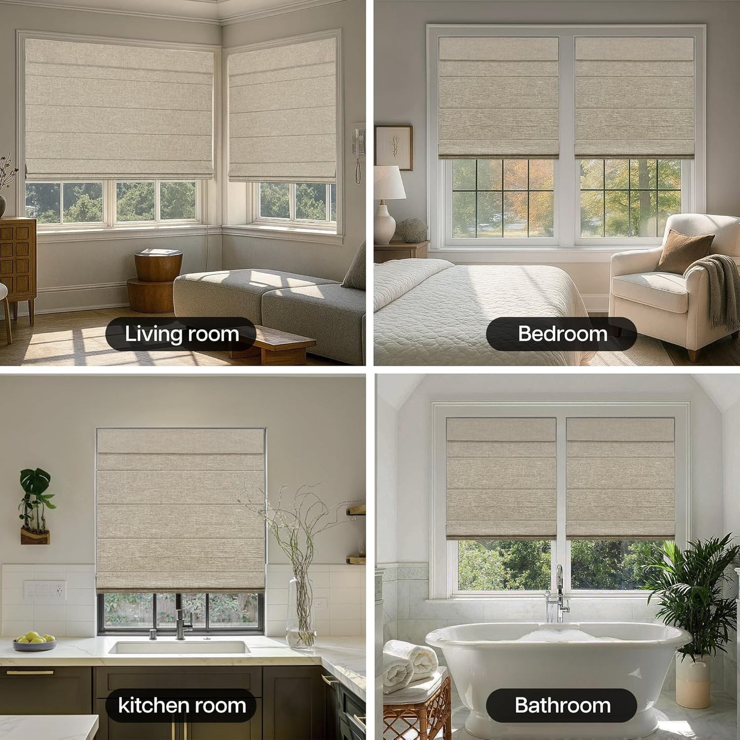Etokfoks 44 in W Blackout Beige Roman Shade Lightweight Fabric Blinds for Indoor Windows