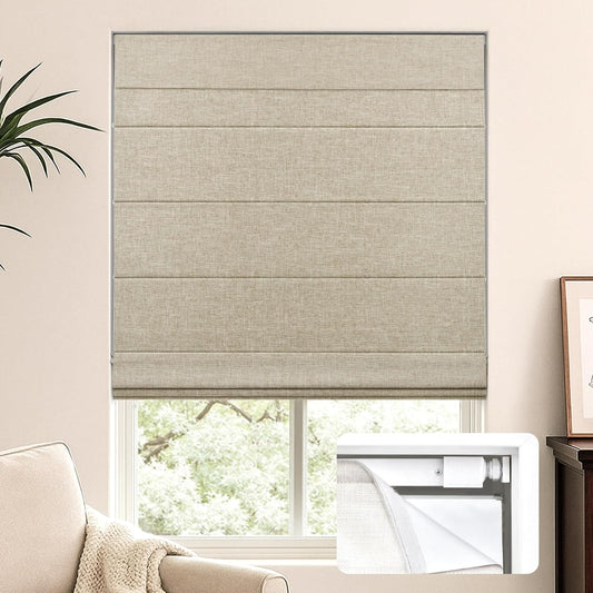 Etokfoks 44 in W Blackout Beige Roman Shade Lightweight Fabric Blinds for Indoor Windows