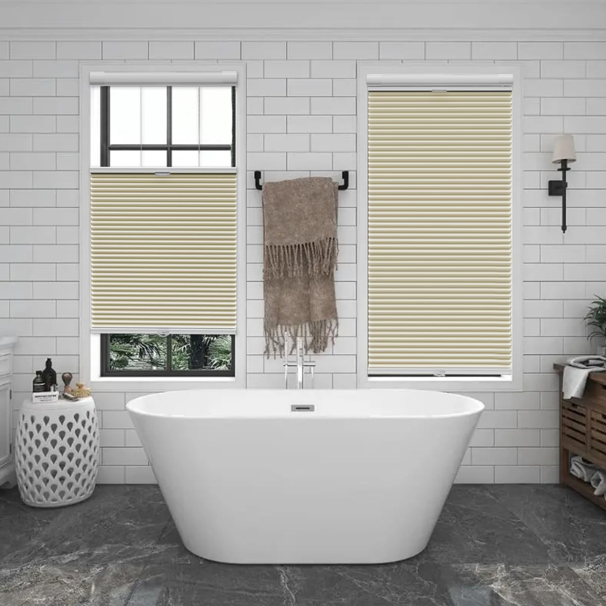 Etokfoks 67in W Beige Blackout Shades Cellular Blinds for Indoor Windows with Top Down Room