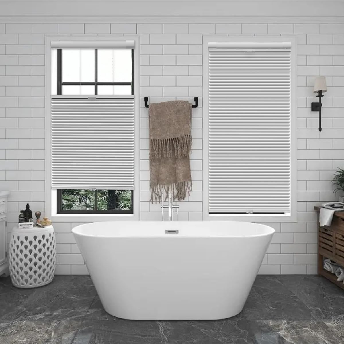 Etokfoks 67in W White Blackout Shades Cellular Blinds for Indoor Windows with Top Down Room