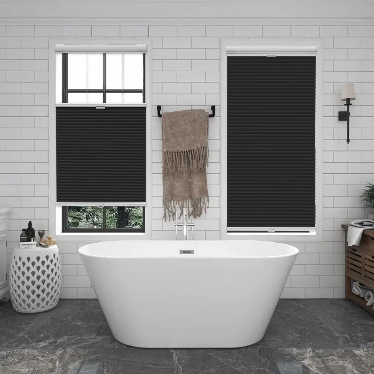 Etokfoks 67in W Black Blackout Shades Cellular Blinds for Indoor Windows with Top Down Room