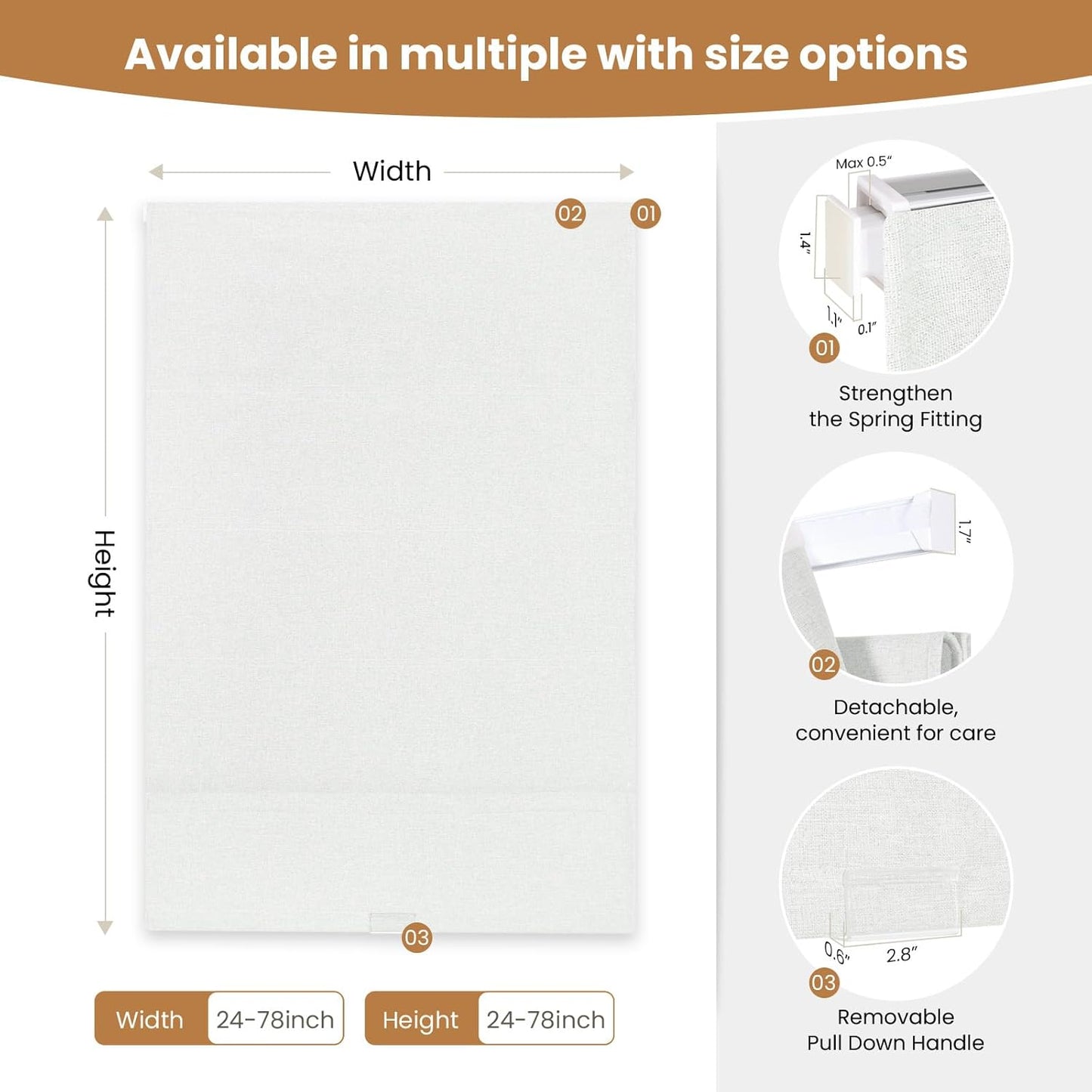 Etokfoks 55" W Blackout White Roman Shades Fabric Blinds for Windows
