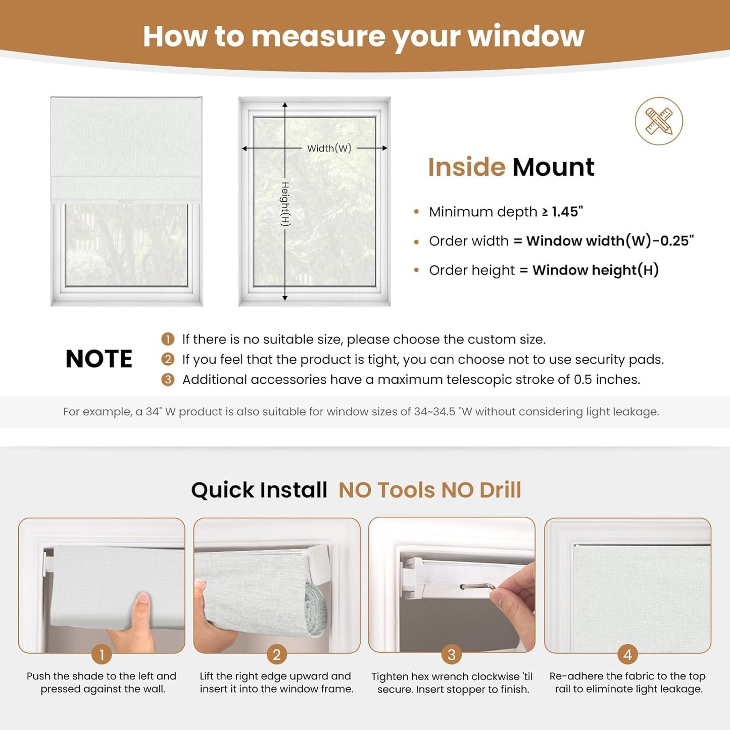 Etokfoks 55" W Blackout White Roman Shades Fabric Blinds for Windows