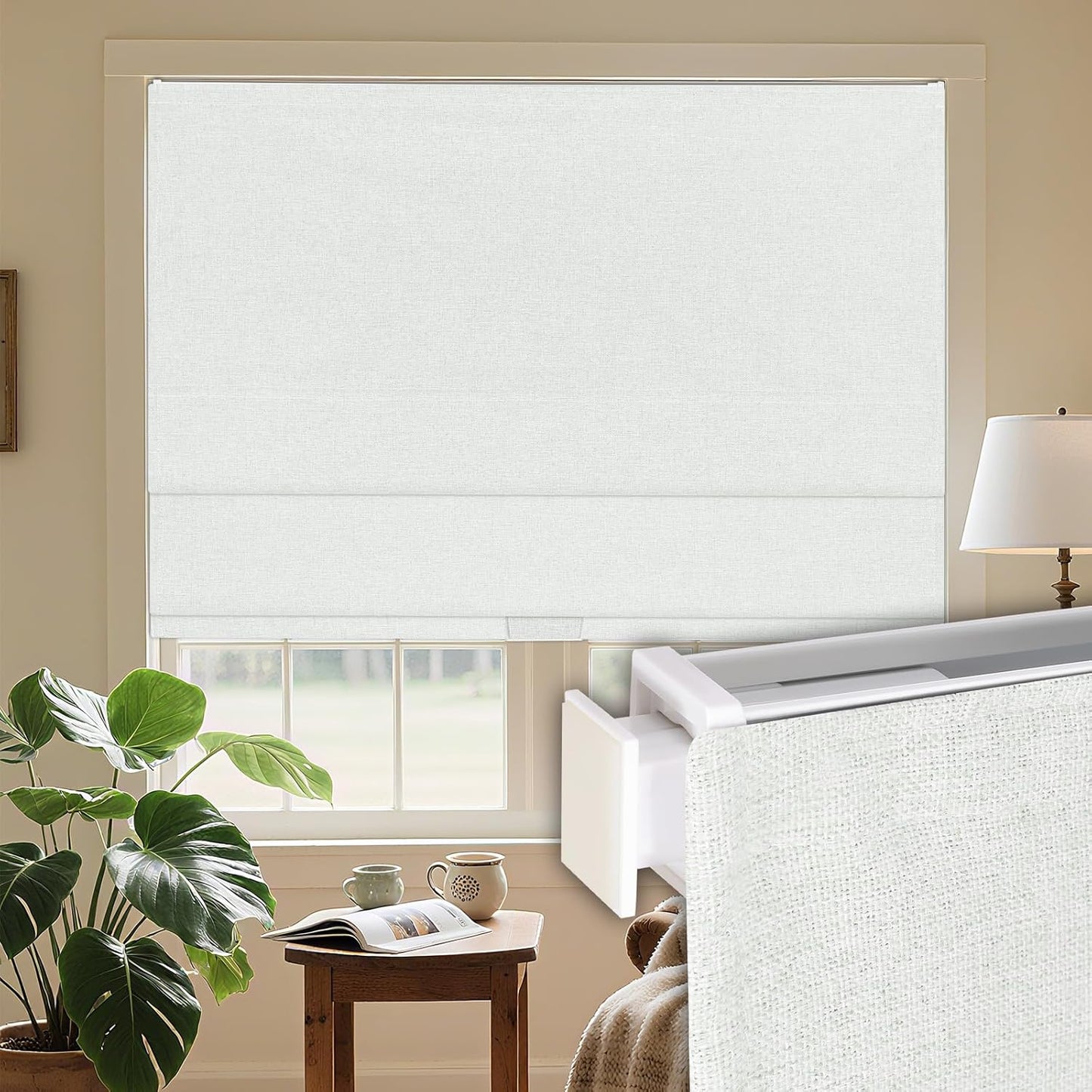 Etokfoks 55" W Blackout White Roman Shades Fabric Blinds for Windows