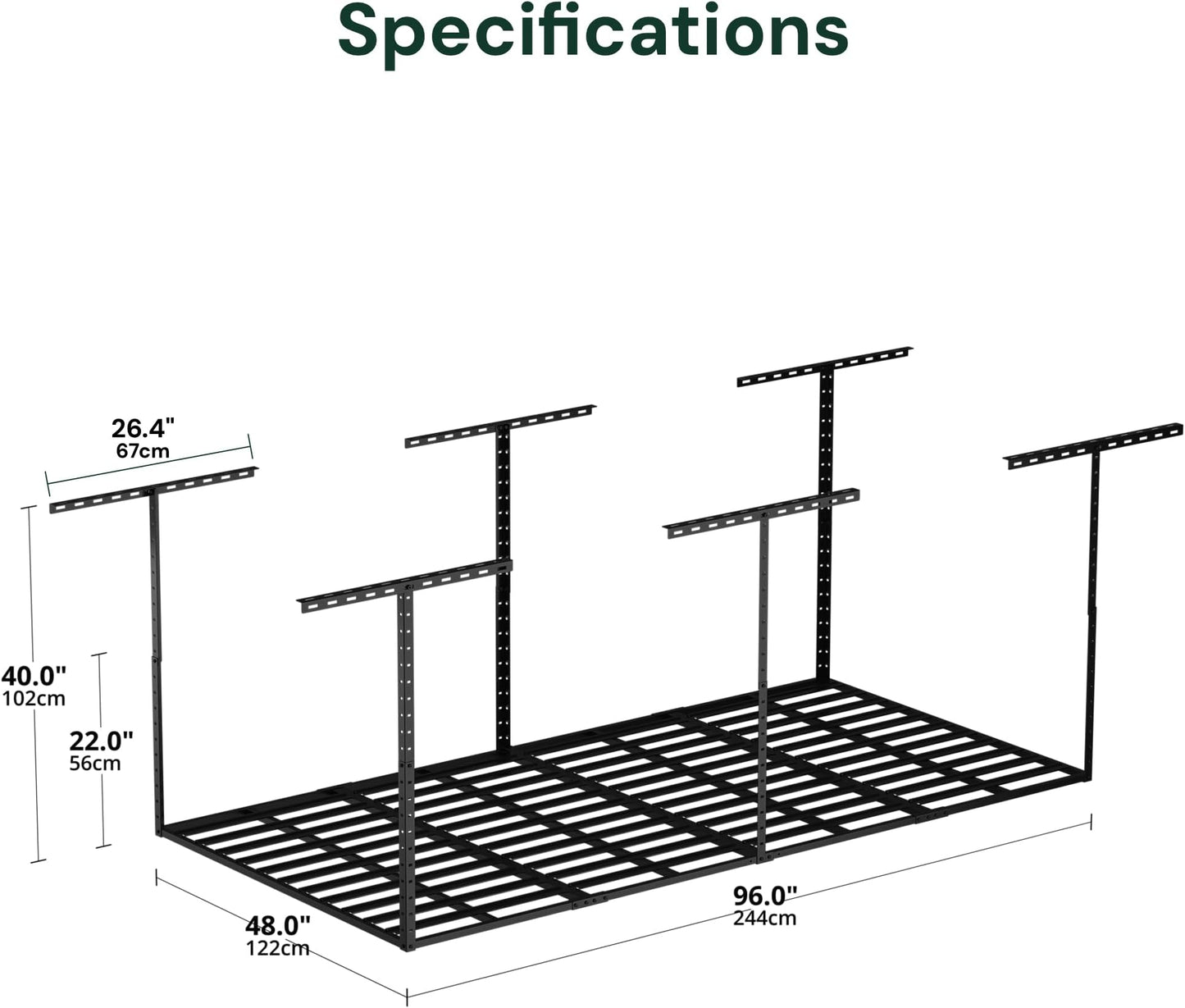 Adrinfly Upgraded 800LBS Ceiling Garage Storage Rack with 2" Wide Slats, Adjustable Height 22"-40", Cold-Rolled Steel Construction for Stable Overhead Organization