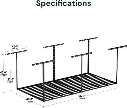 Adrinfly Upgraded 800LBS Ceiling Garage Storage Rack with 2" Wide Slats, Adjustable Height 22"-40", Cold-Rolled Steel Construction for Stable Overhead Organization