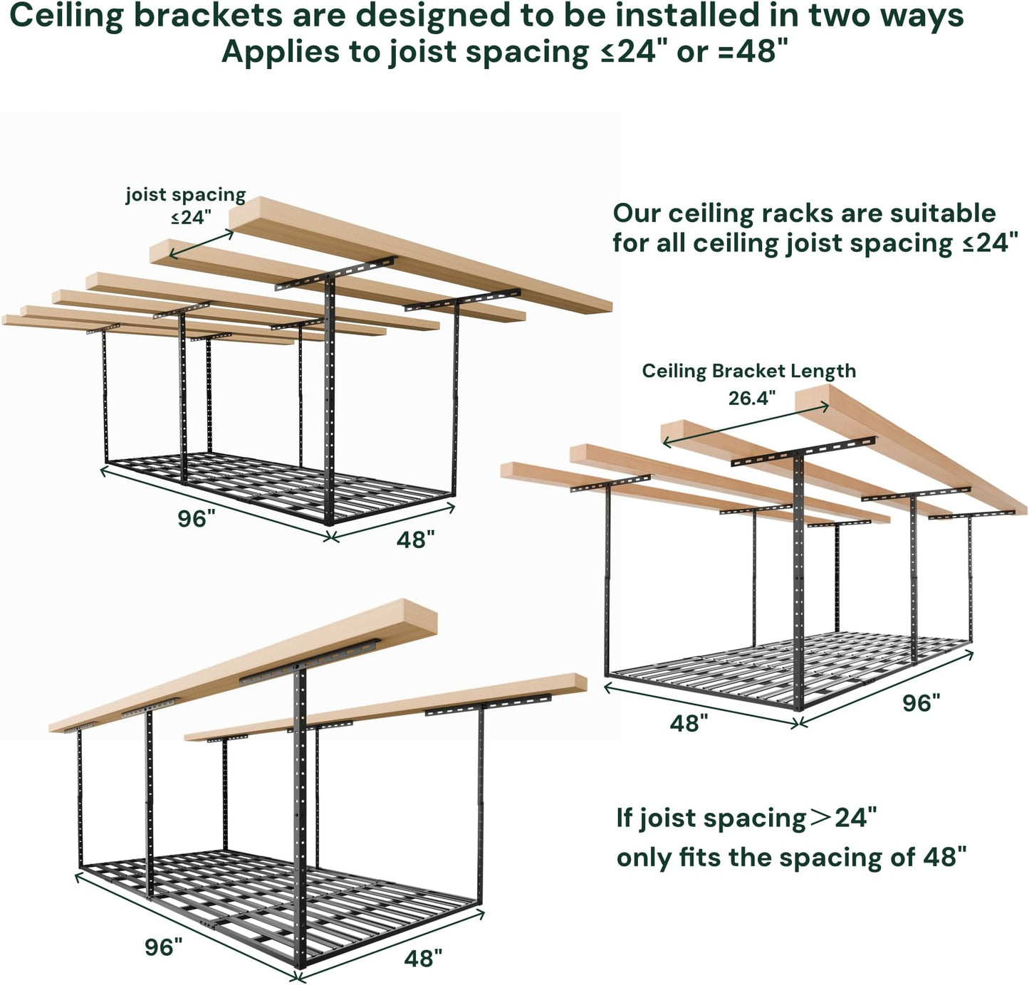 Adrinfly Upgraded 800LBS Ceiling Garage Storage Rack with 2" Wide Slats, Adjustable Height 22"-40", Cold-Rolled Steel Construction for Stable Overhead Organization