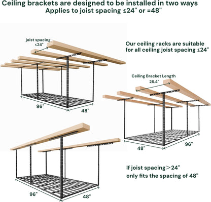 Adrinfly Upgraded 800LBS Ceiling Garage Storage Rack with 2" Wide Slats, Adjustable Height 22"-40", Cold-Rolled Steel Construction for Stable Overhead Organization